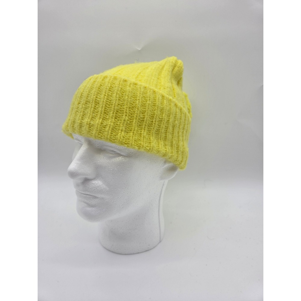 Unbranded Beanie Hat One Size Yellow Womens Ribbed Knit Pom-Pom Winter Accessory - Picture 3 of 8